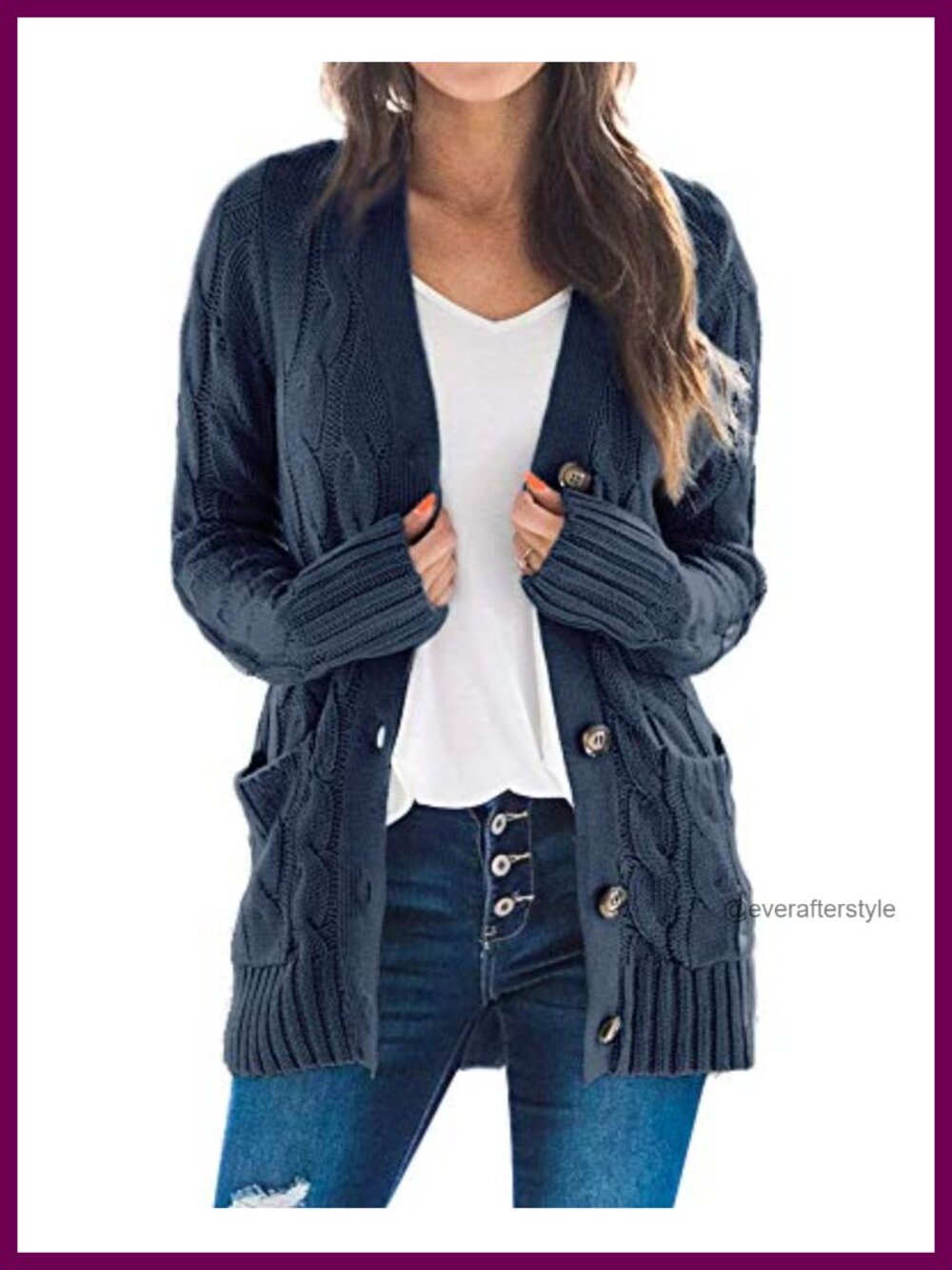 Women's Cable Knit Cardigan Long Sleeve Open Front Button Down Sweater